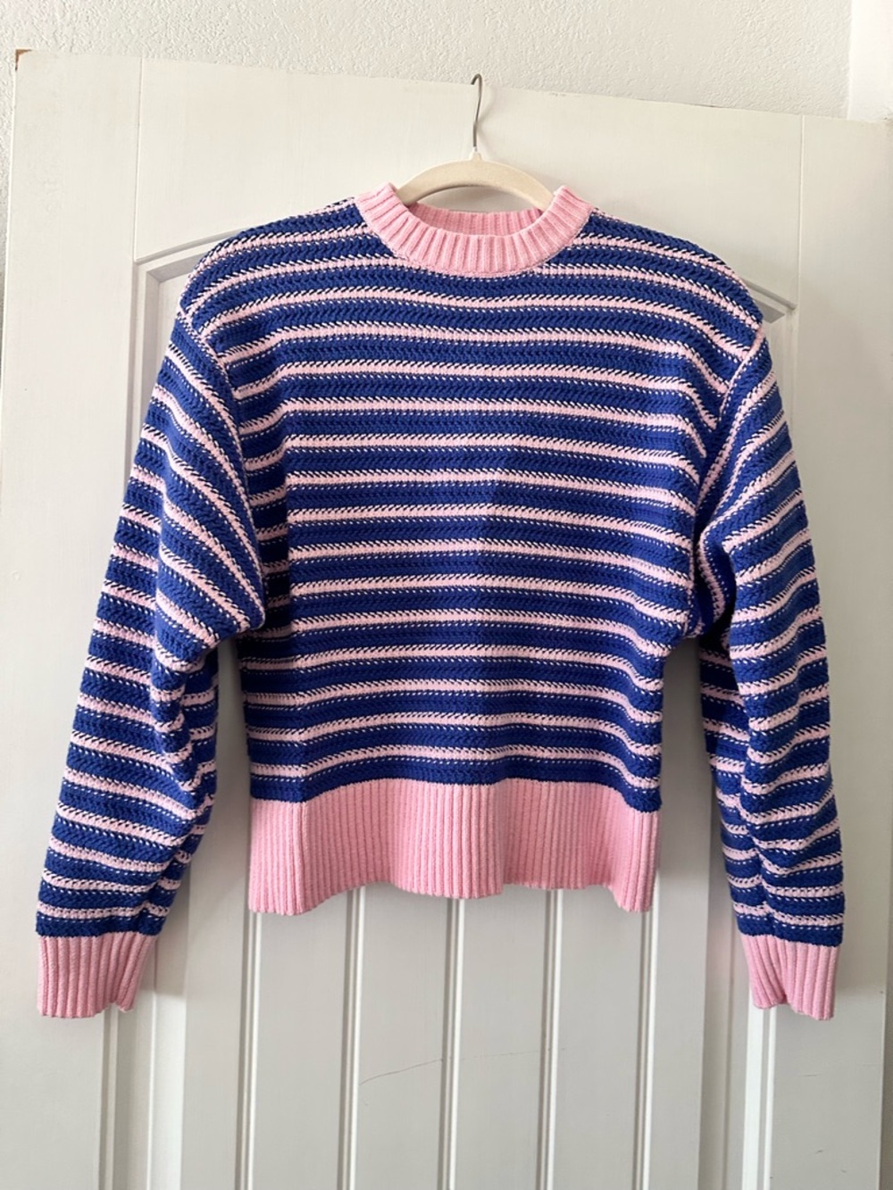 Altar'd State Blue and Pink Striped Crewneck Sweater